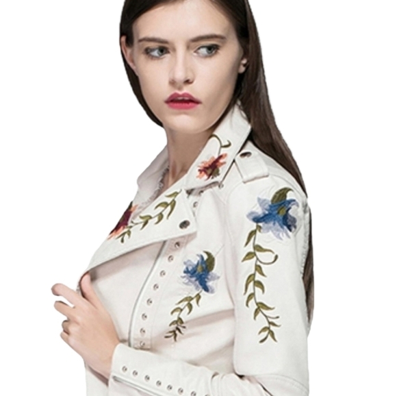 Ly Varey Faux Leather Jacket Soft Embroidered Rivet Motorcycle Punk Style CPO - Picture 5 of 15